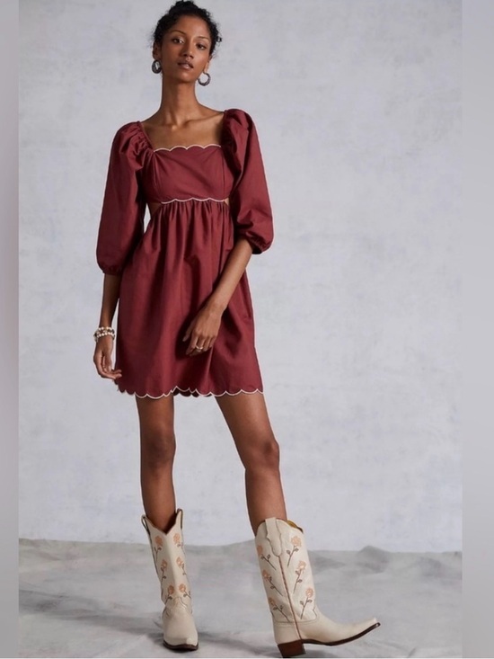 Anthropologie Dresses & Skirts - Anthropologie Forever That Girl Scalloped Mini Dress Burgundy XS NEW Cottagecore
